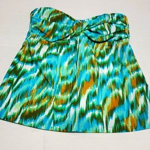 Mossimo Boho Abstract Turquoise Strapless Long Torso Tankini Top M